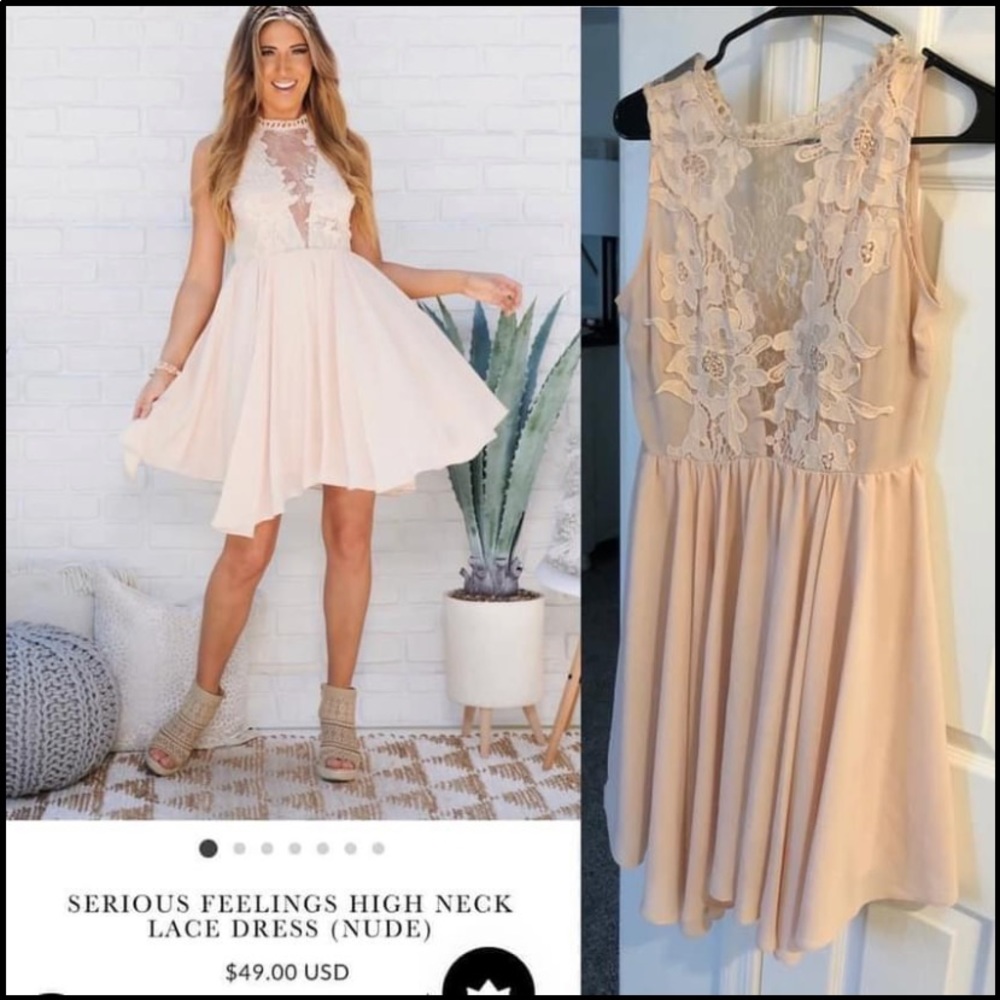Serious Feelings High Neck Lace Dress (nude)